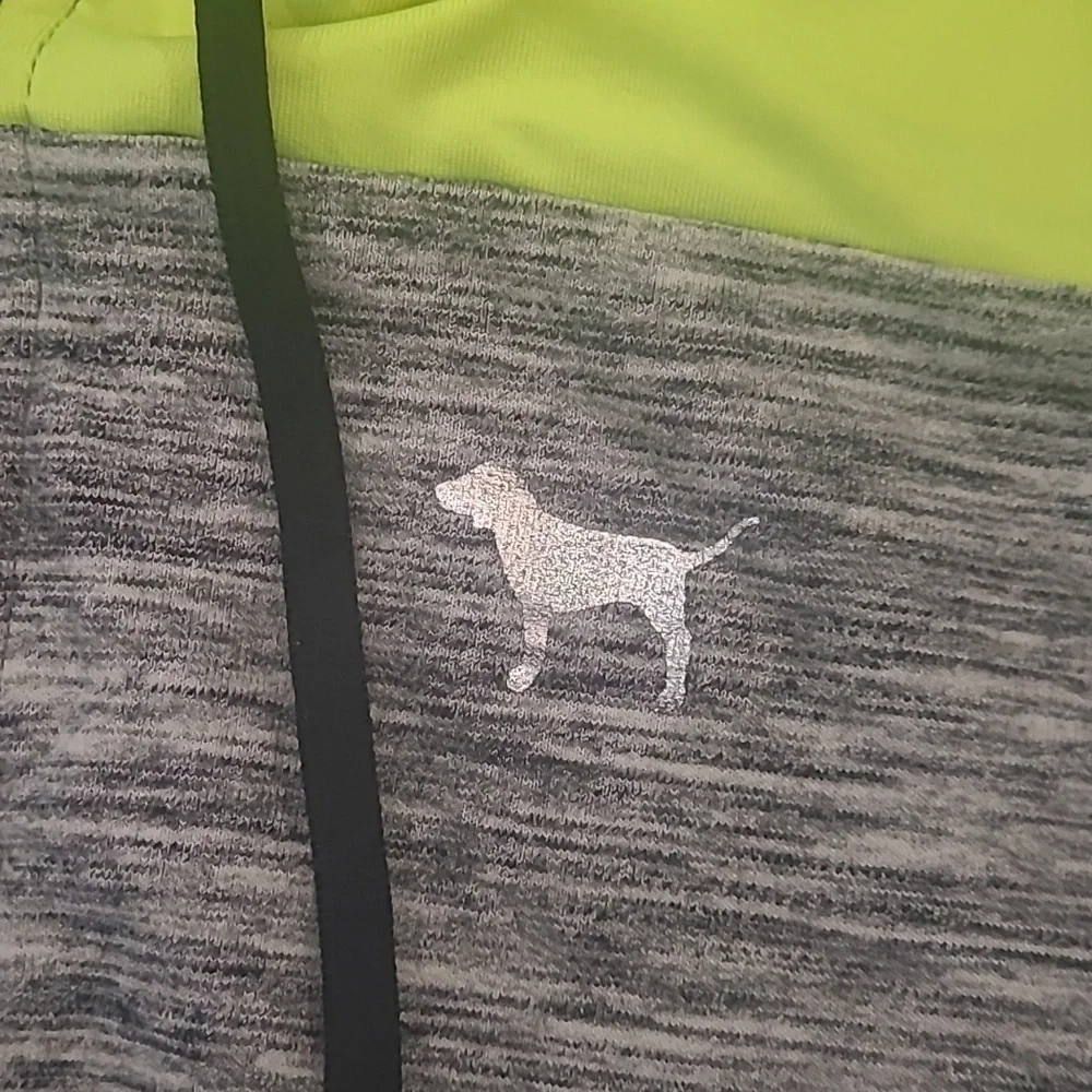 Victoria Secret Pink Tracksuit Gray Neon Green Full Zip Hoodie Large like new - Picture 4 of 7